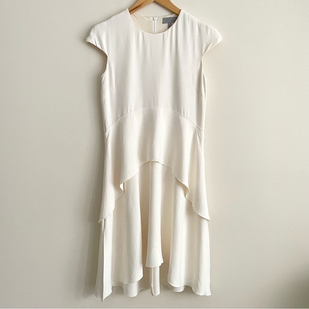 Mulberry London Silk Blend Crepe Layered Flutter Dress Cream